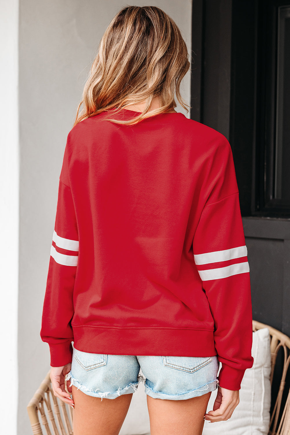 Tillandsia Purple Varsity Striped Sweatshirt