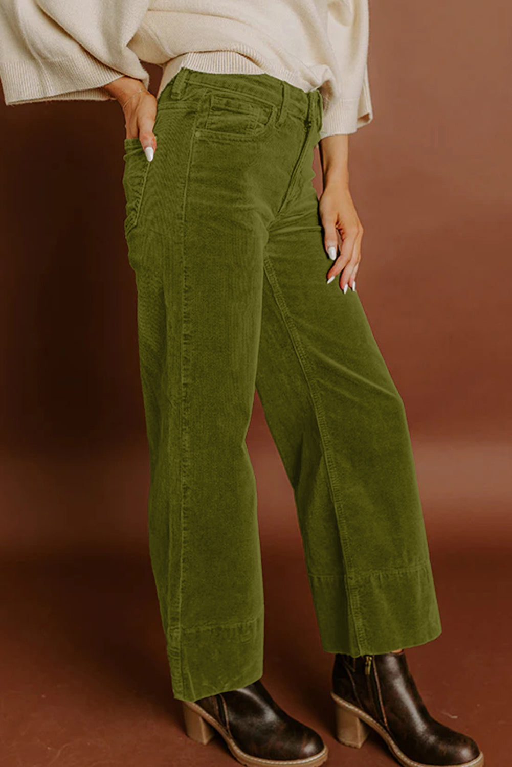 Burgundy corduroy high waist wide-leg pants from Dear-Lover, featuring a solid color and stylish culotte design.