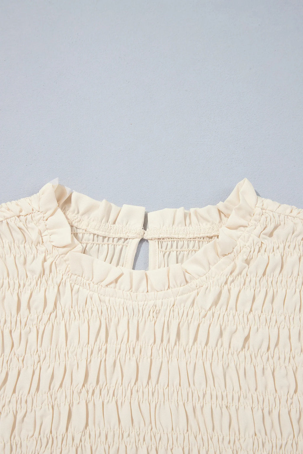Solid Smocked Ruffle Hem Long Sleeve Blouse