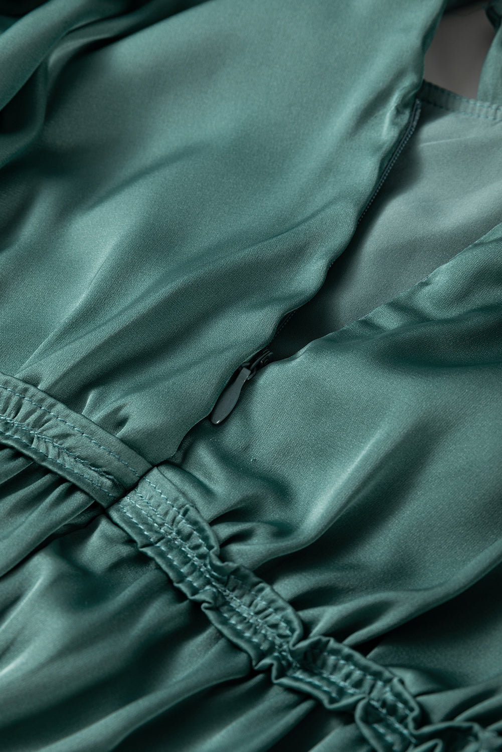 Mist Green Tiered Puff-Sleeve Mini Dress