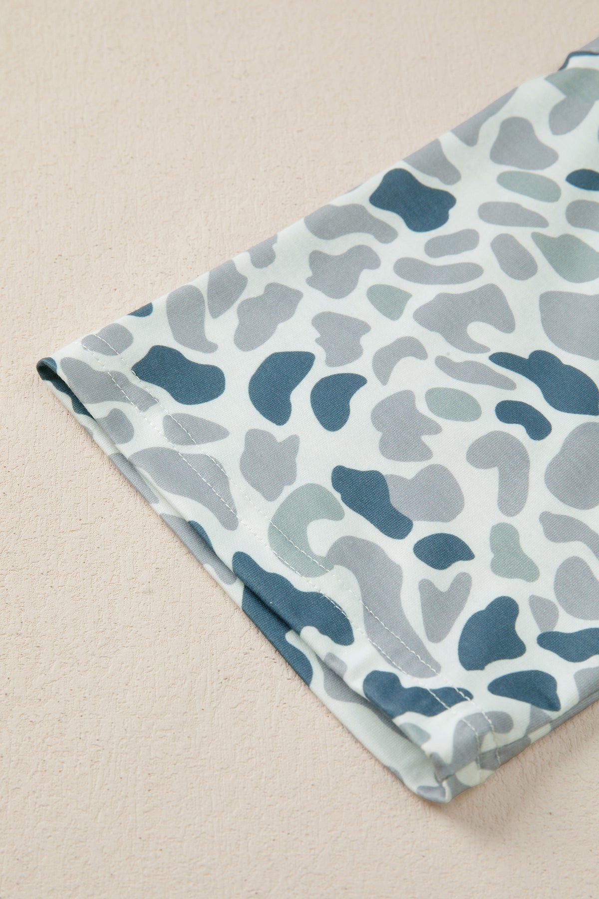Gray Camouflage Print Single Chest Pocket V Neck Tee