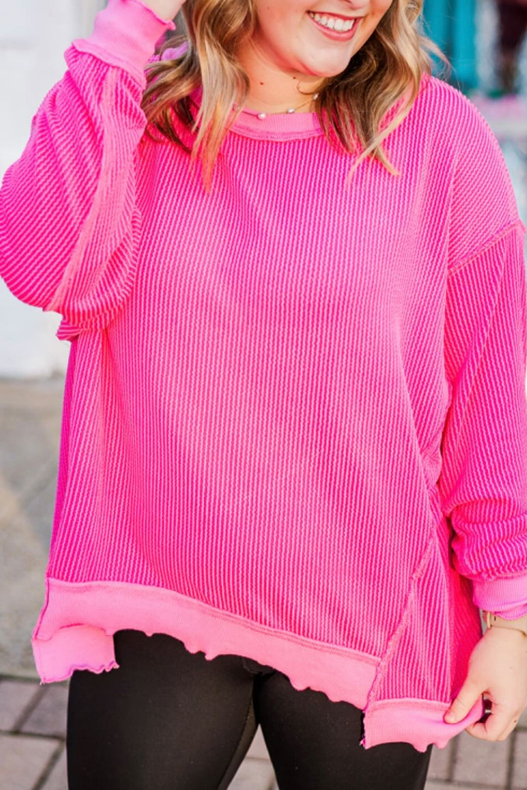 Plus Size Rose Red Twisted Rib Top