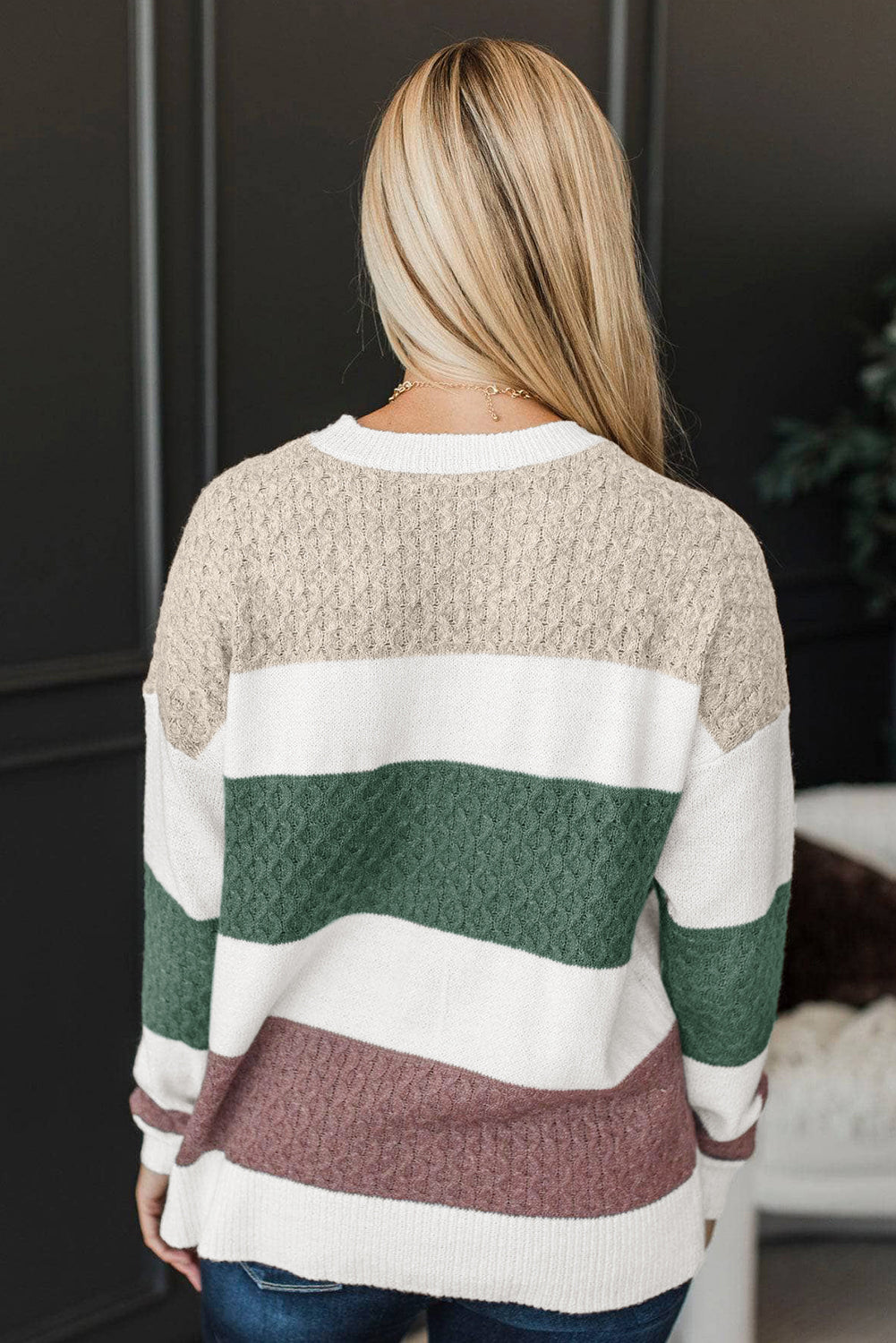 Brown Striped Color Block Sweater