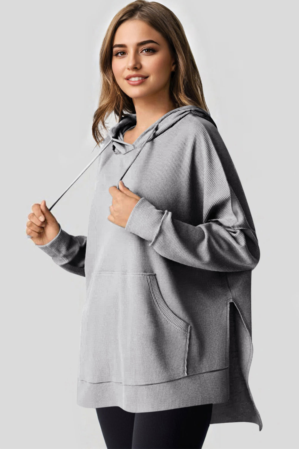 Light Pink Waffle-Knit Fleece Hoodie