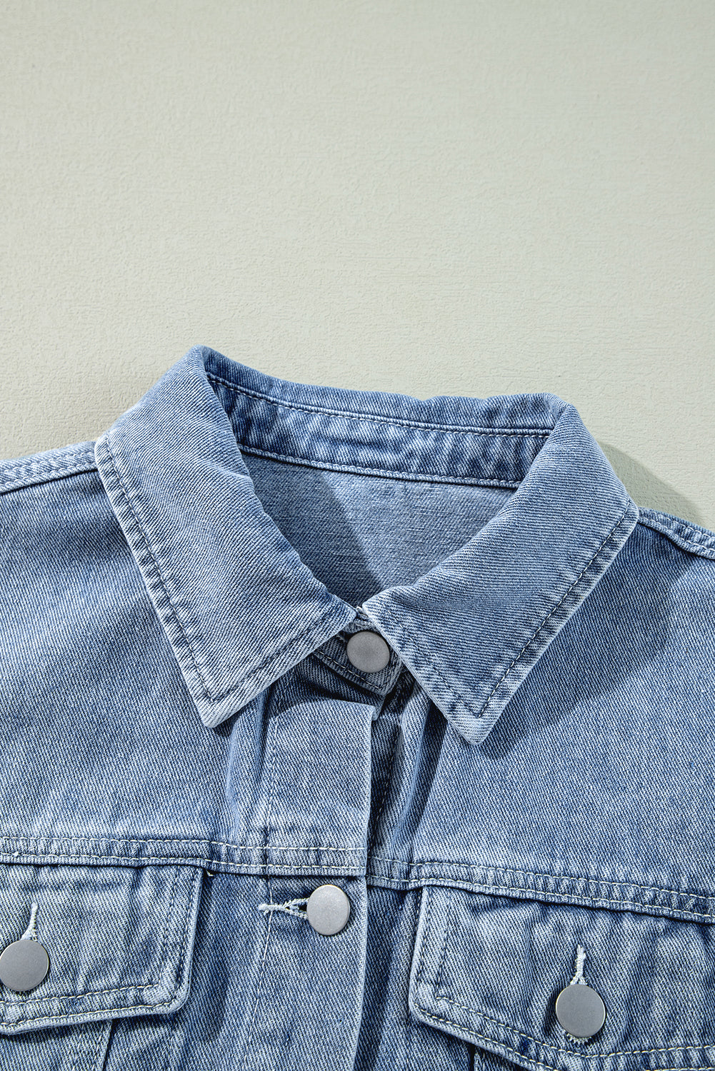 Beau Blue Ruffle Raw-Hem Denim Jacket