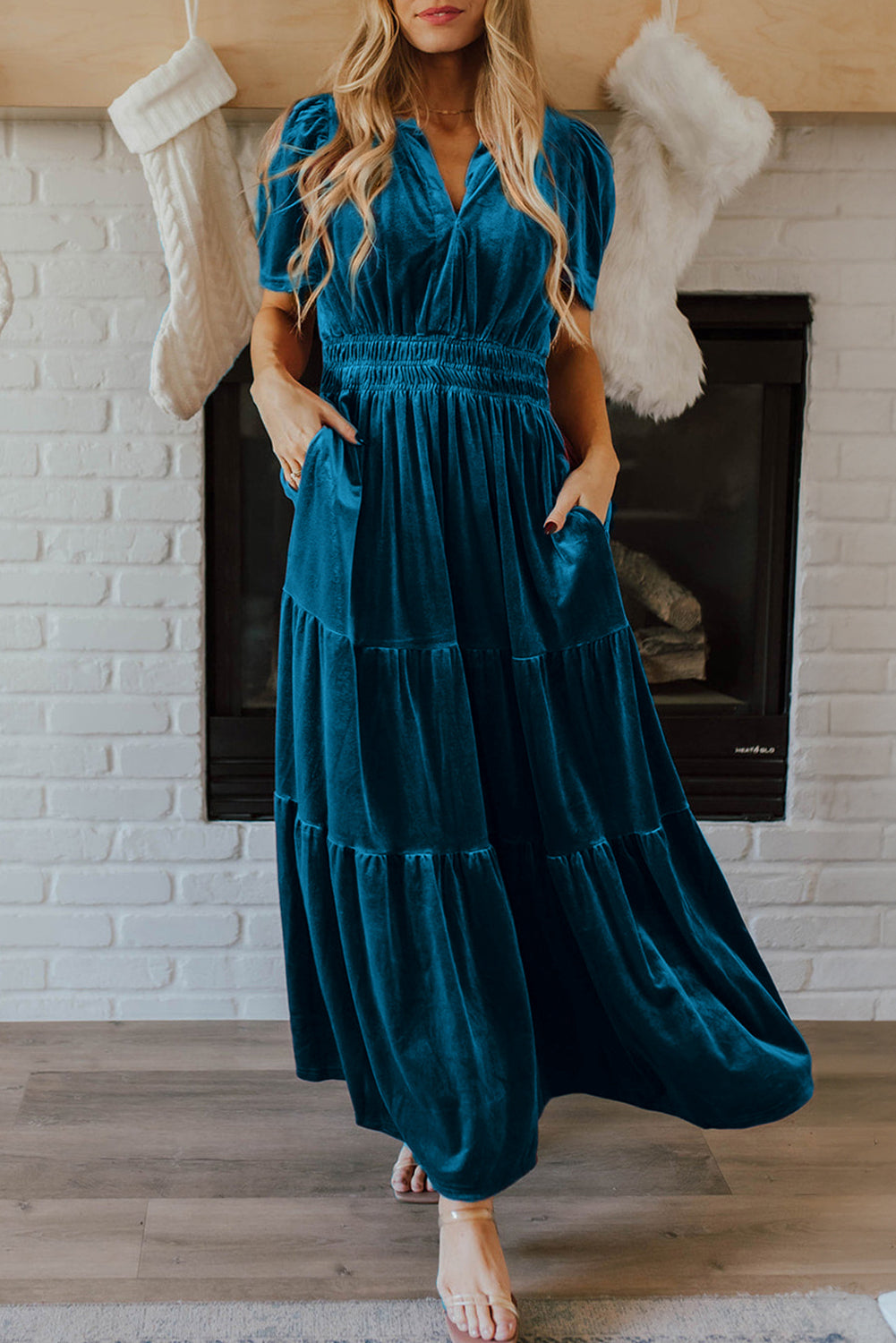 Red Dahlia Velvet Tiered Maxi Dress