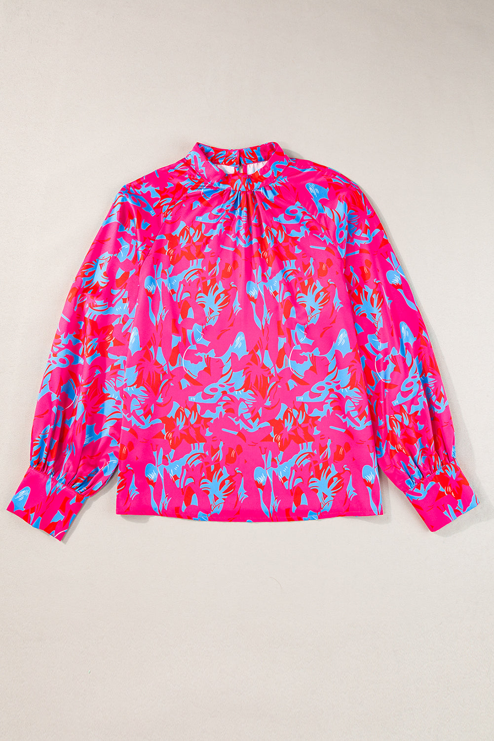 Purple printed bubble sleeve mock neck blouse by Dear-Lover featuring a stylish design and comfortable fit.