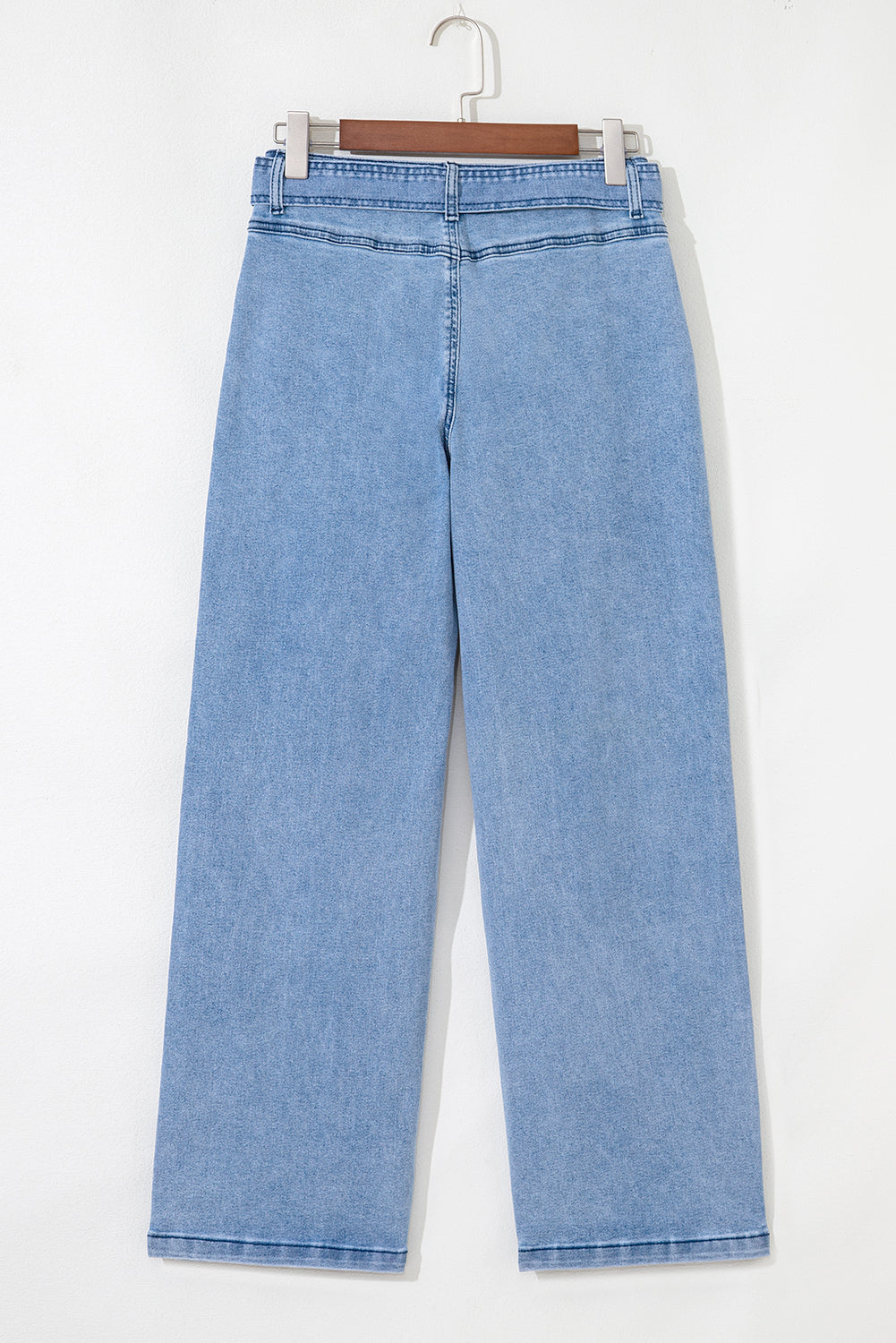 Beau Blue Western Washed Bow Knot Sash Wide Leg Jeans by Dear-Lover, showcasing the relaxed fit, wide legs, and stylish bow sash.