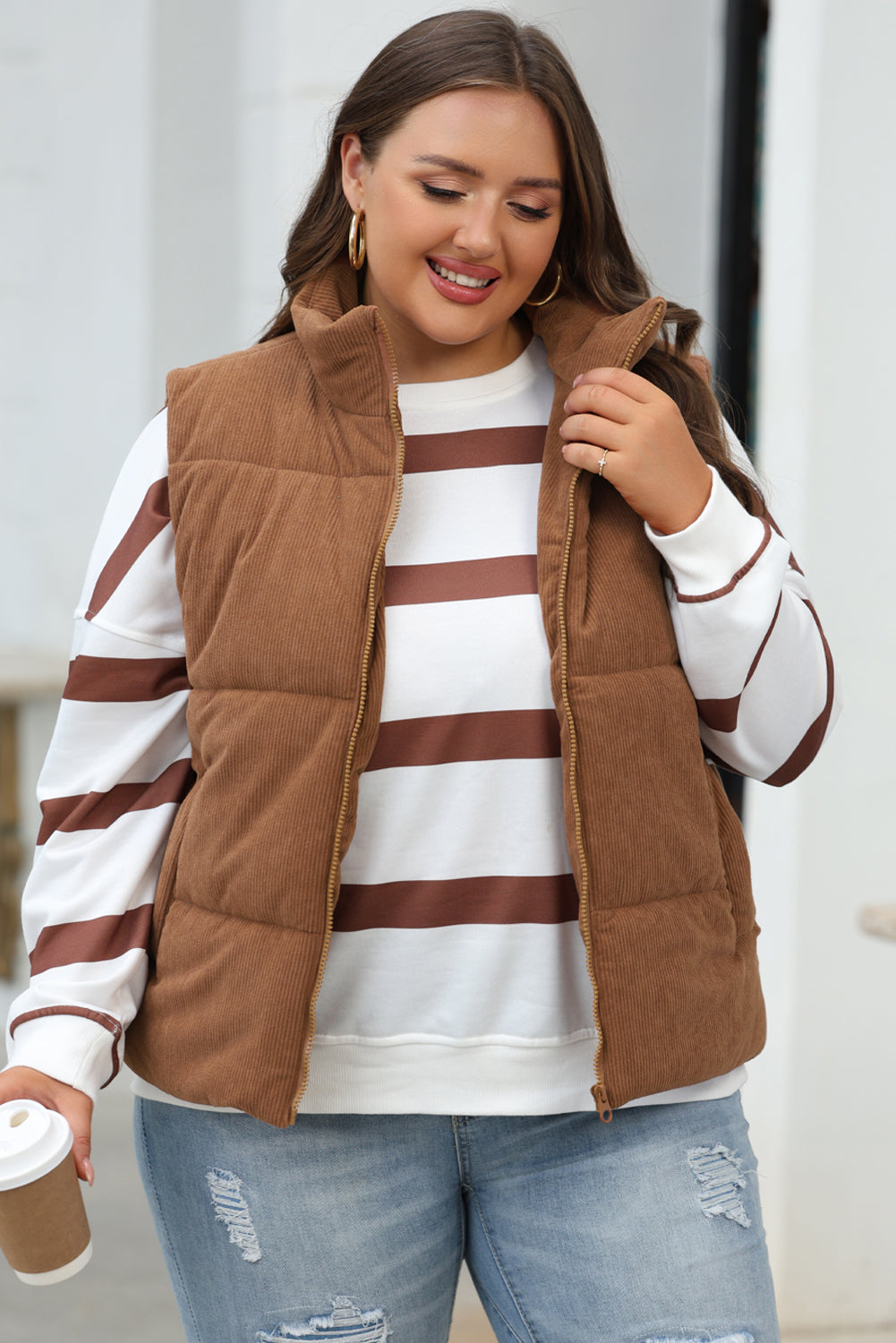 Corduroy Puffer Vest with Zipper