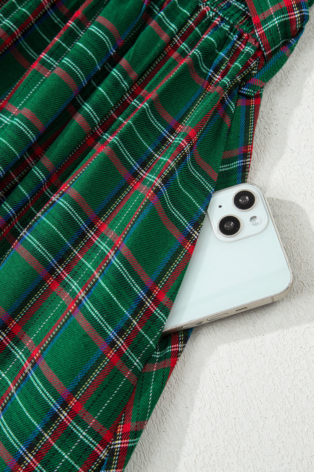 Plaid Puff Sleeve Midi Dress