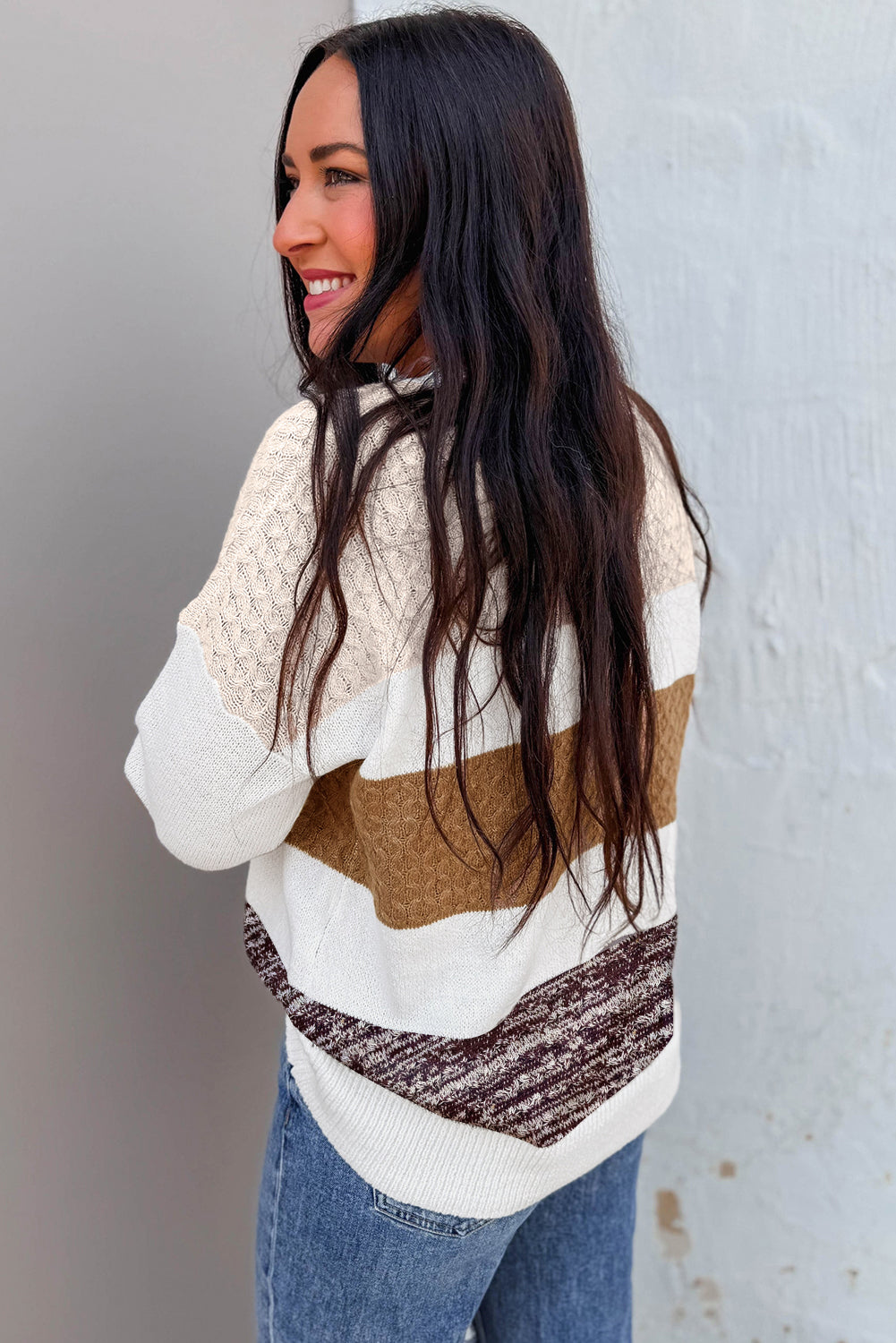 Brown Striped Color Block Sweater
