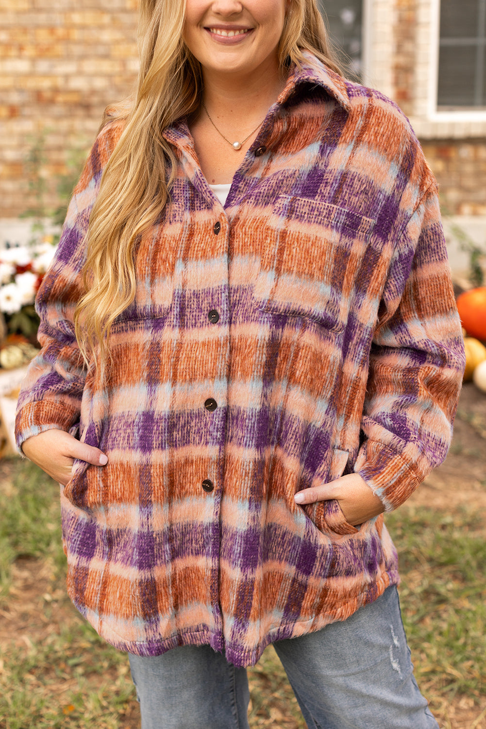 Multicolour plus size plaid print collared button-up jacket by Dear-Lover, stylish and comfortable for casual wear.