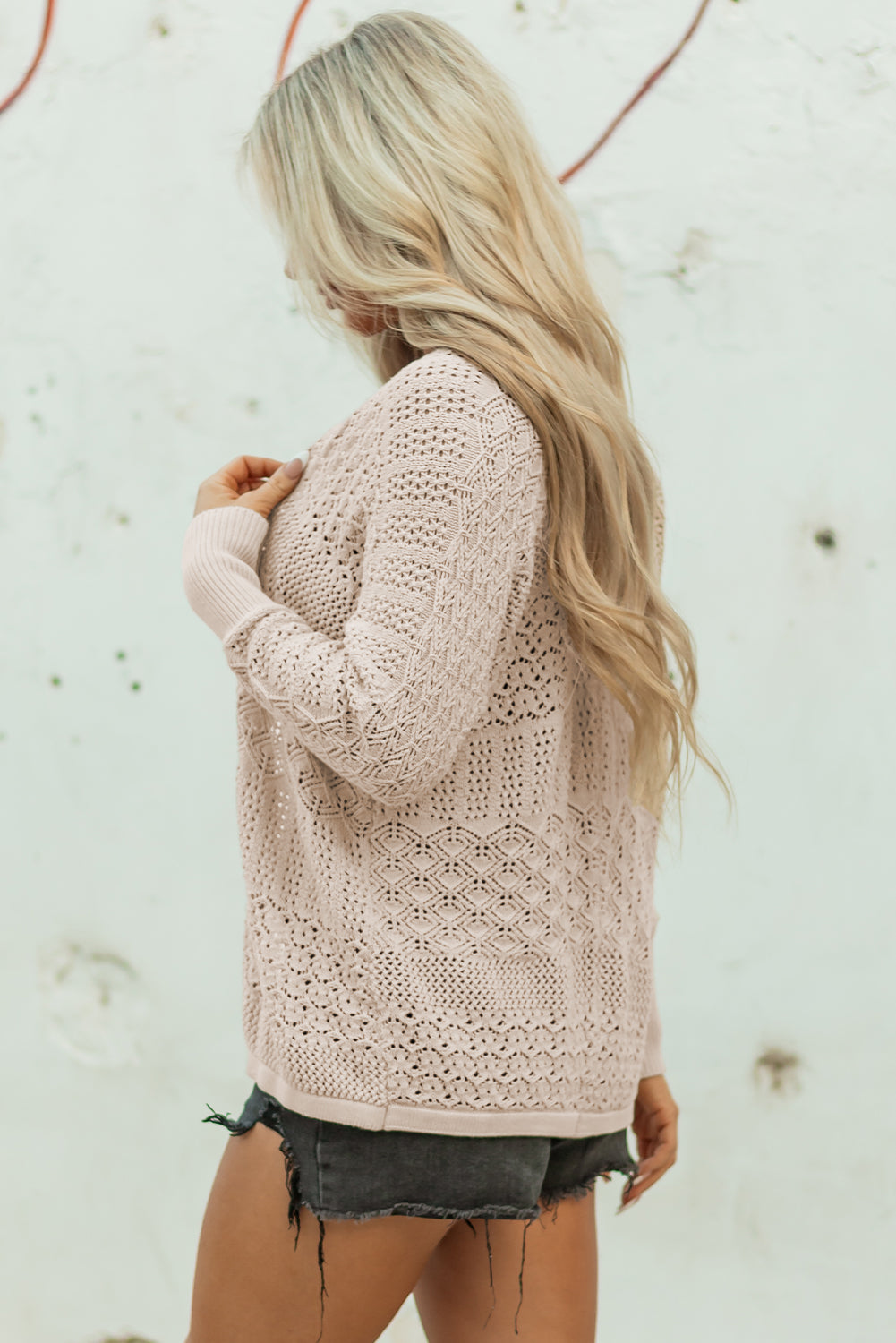 Redwood Burl Open-Front Knit Cardigan