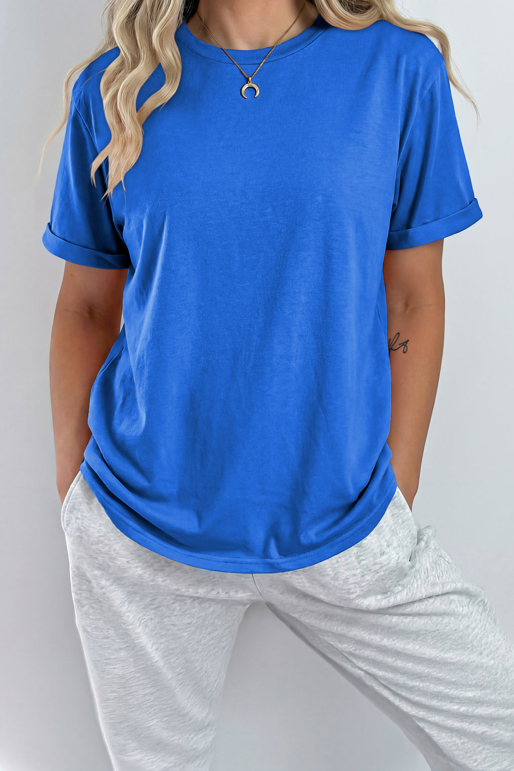 Orchid Petal Casual Plain Crew Neck Tee