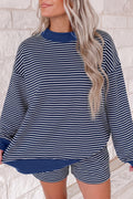 Blue Stripe Pullover & Shorts Set