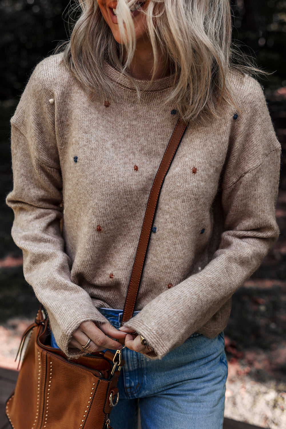 Gray Morn Dot Drop-Shoulder Sweater