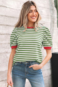 Green Stripe Puff-Sleeve Tee