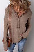 Coffee Acid Wash Waffle-Knit Top