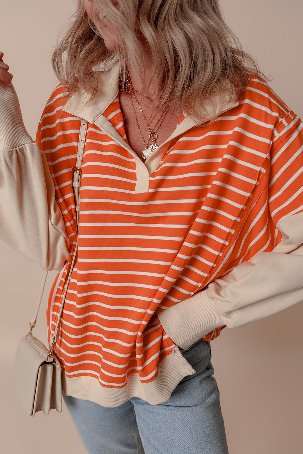 Orange Stripe Color Block Sweatshirt