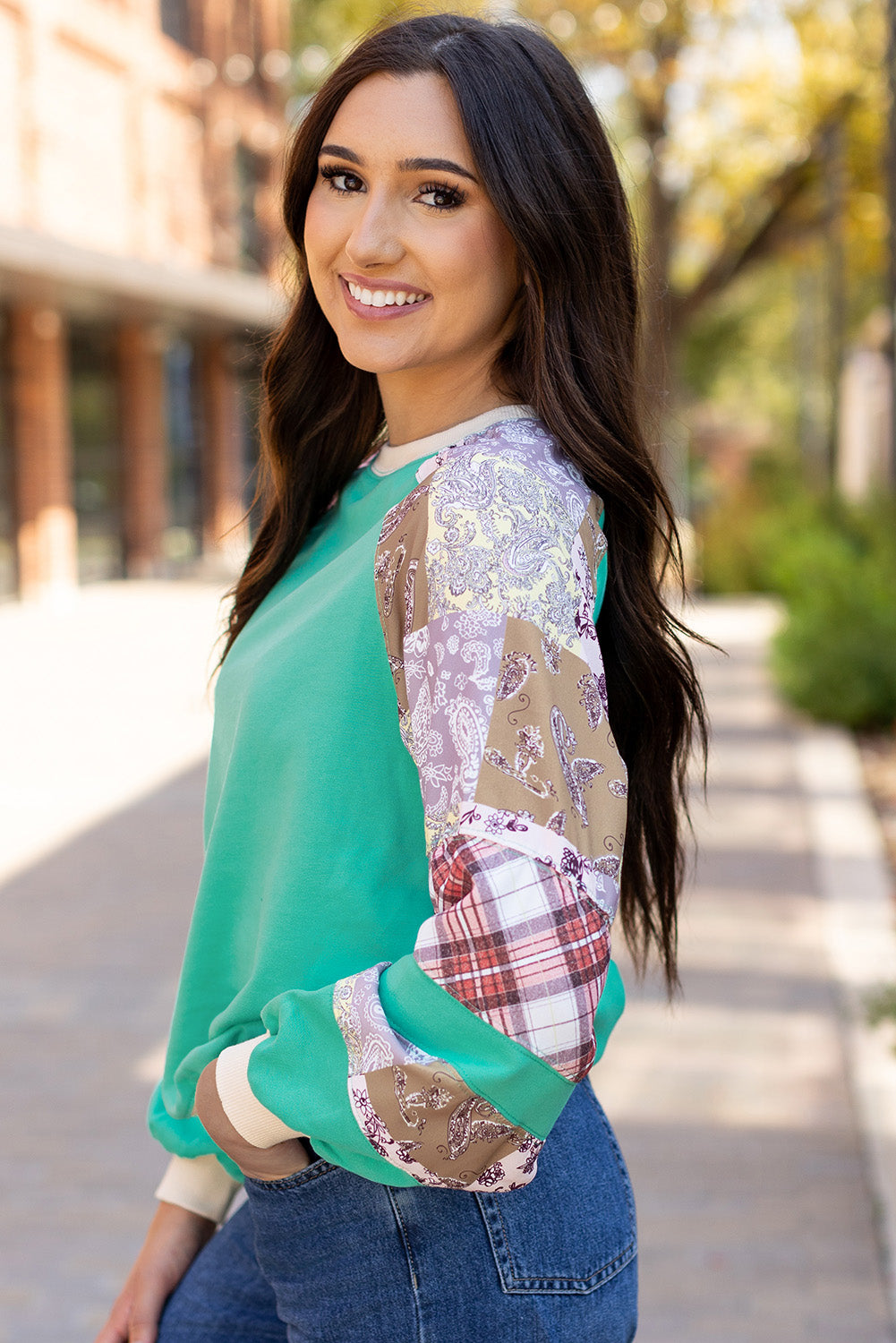Aruba Blue Vintage Paisley Long Sleeve Top