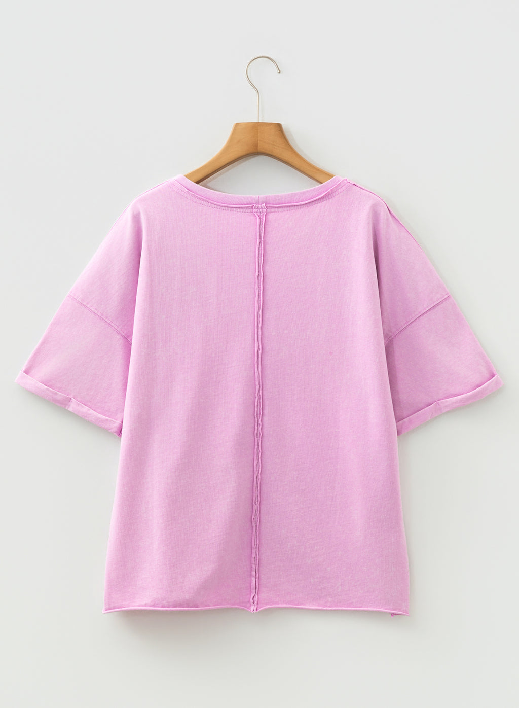 Lavendula 100% Cotton Mineral Wash Drop Shoulder Raw Edge Loose Tee
