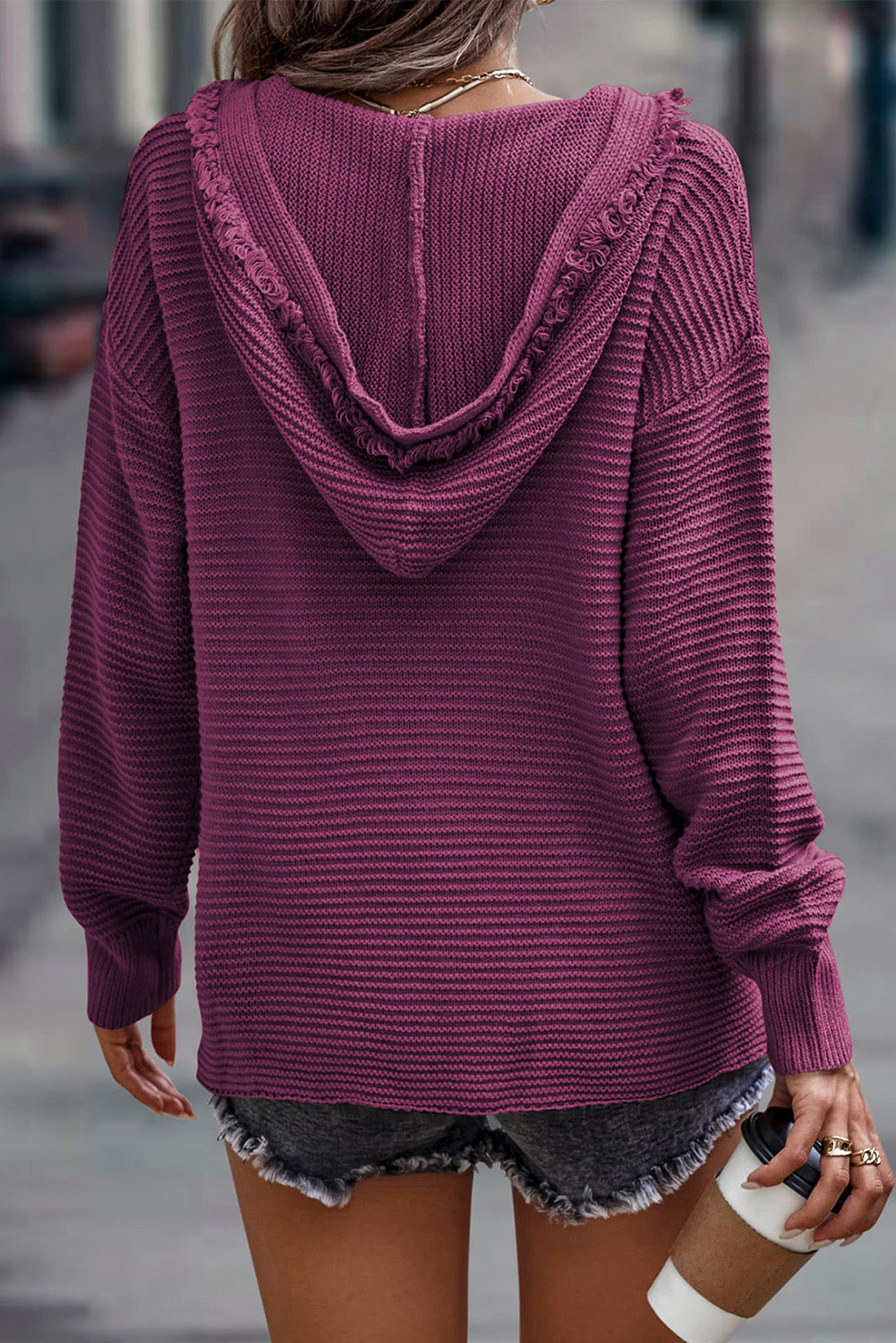 V Neck Hooded Sweater