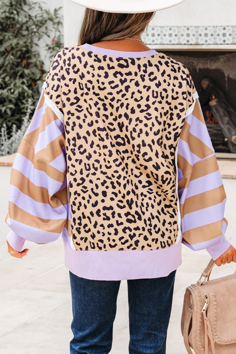 Purple Stripe Leopard Patchwork Sweatshirt