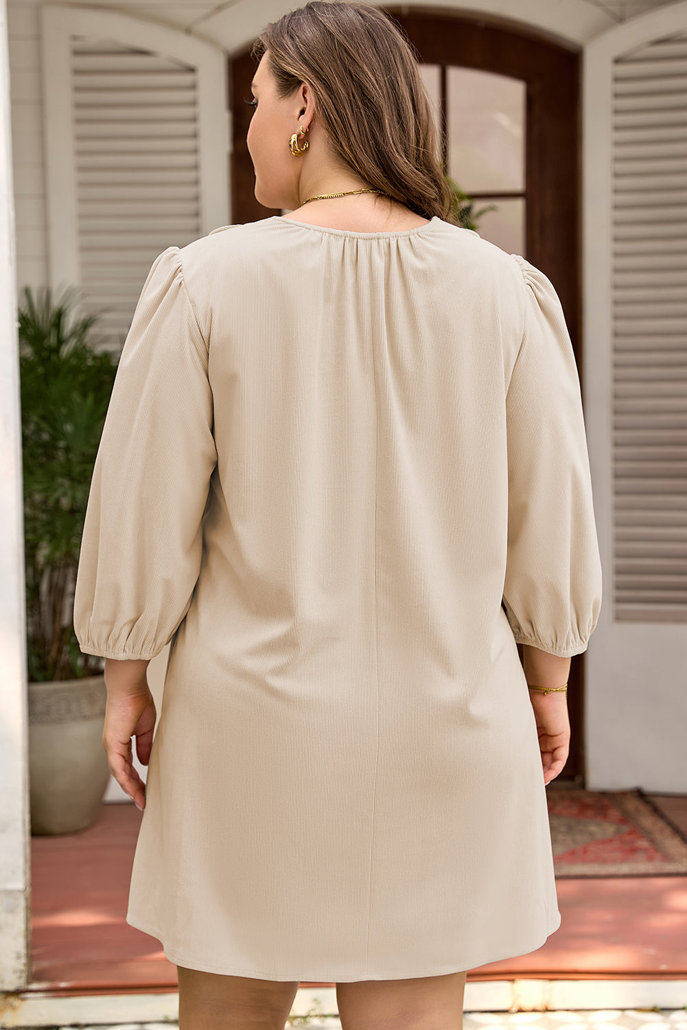 Plus size mini dress with scallop details and notched neckline from Dear-Lover, perfect for stylish plus size fashion.