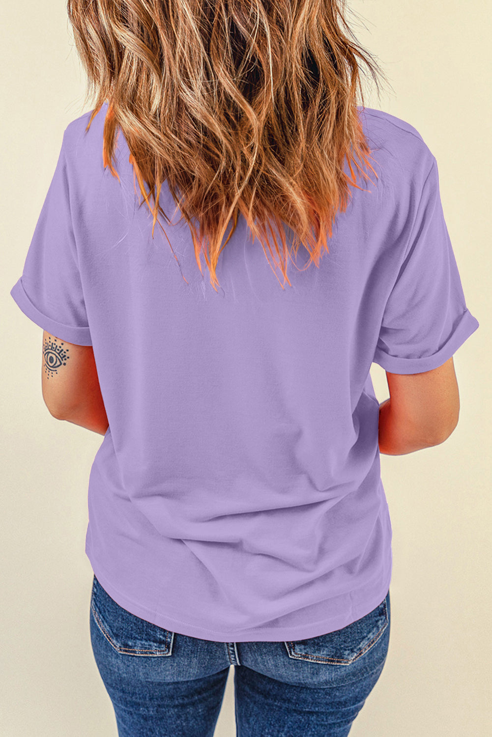 Orchid Petal Casual Plain Crew Neck Tee