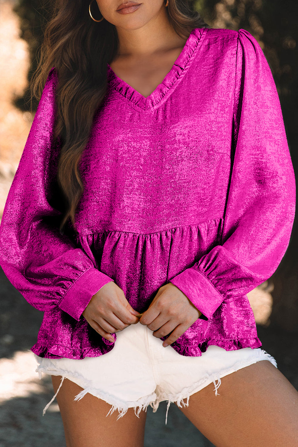 Rose Red Metallic Babydoll Blouse