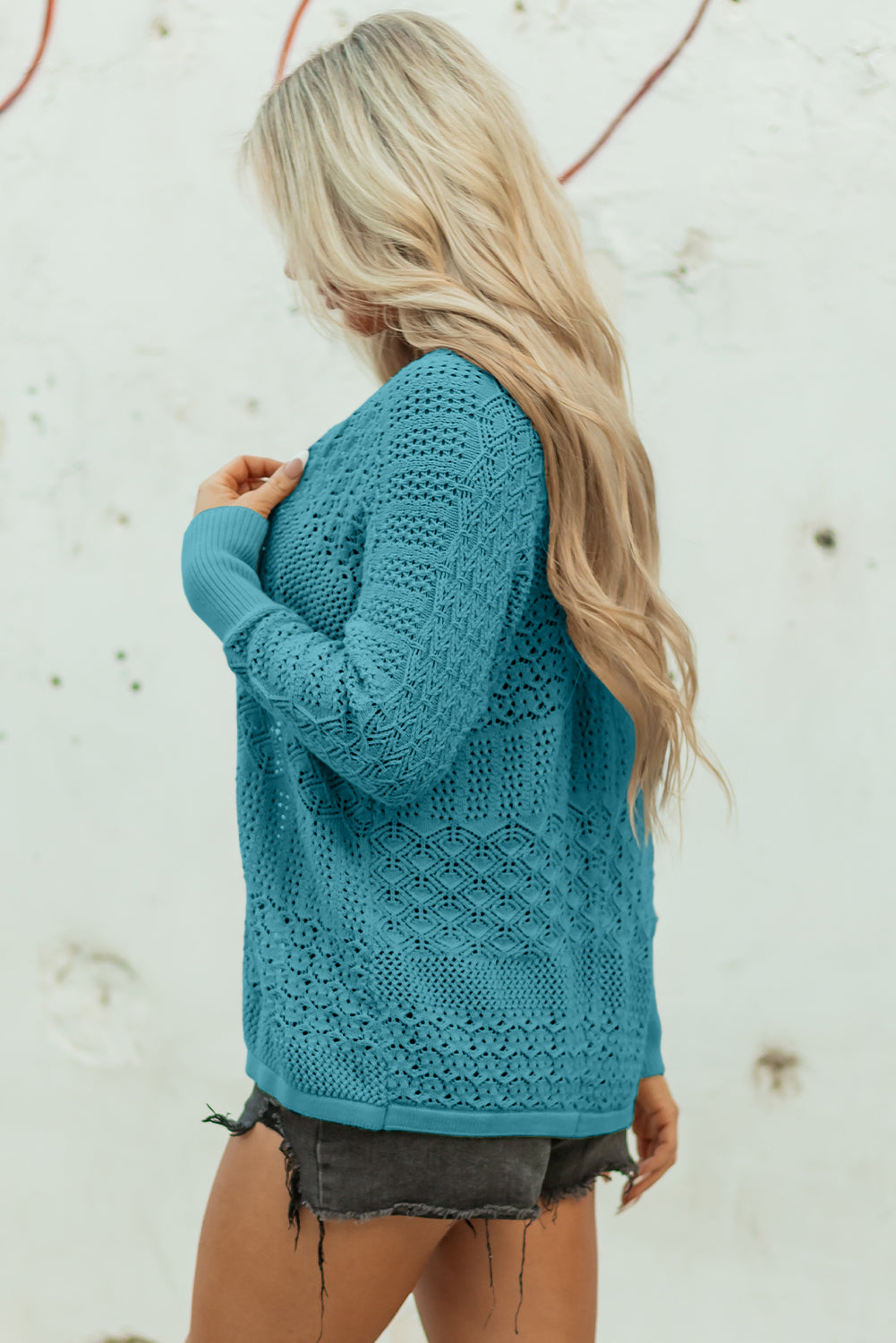 Redwood Burl Open-Front Knit Cardigan