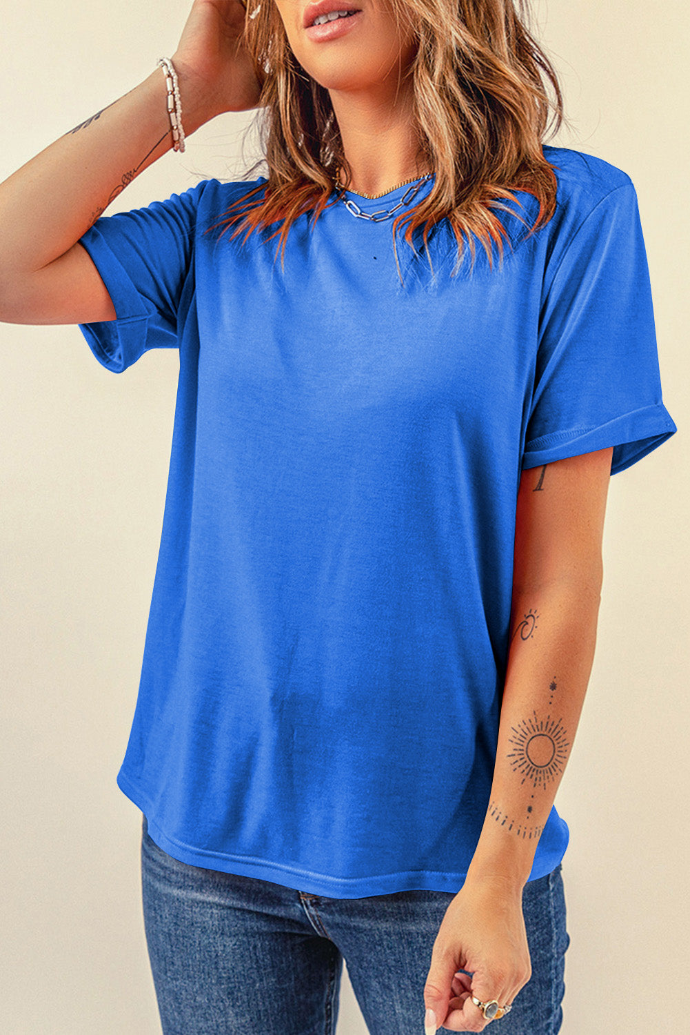 Orchid Petal Casual Plain Crew Neck Tee