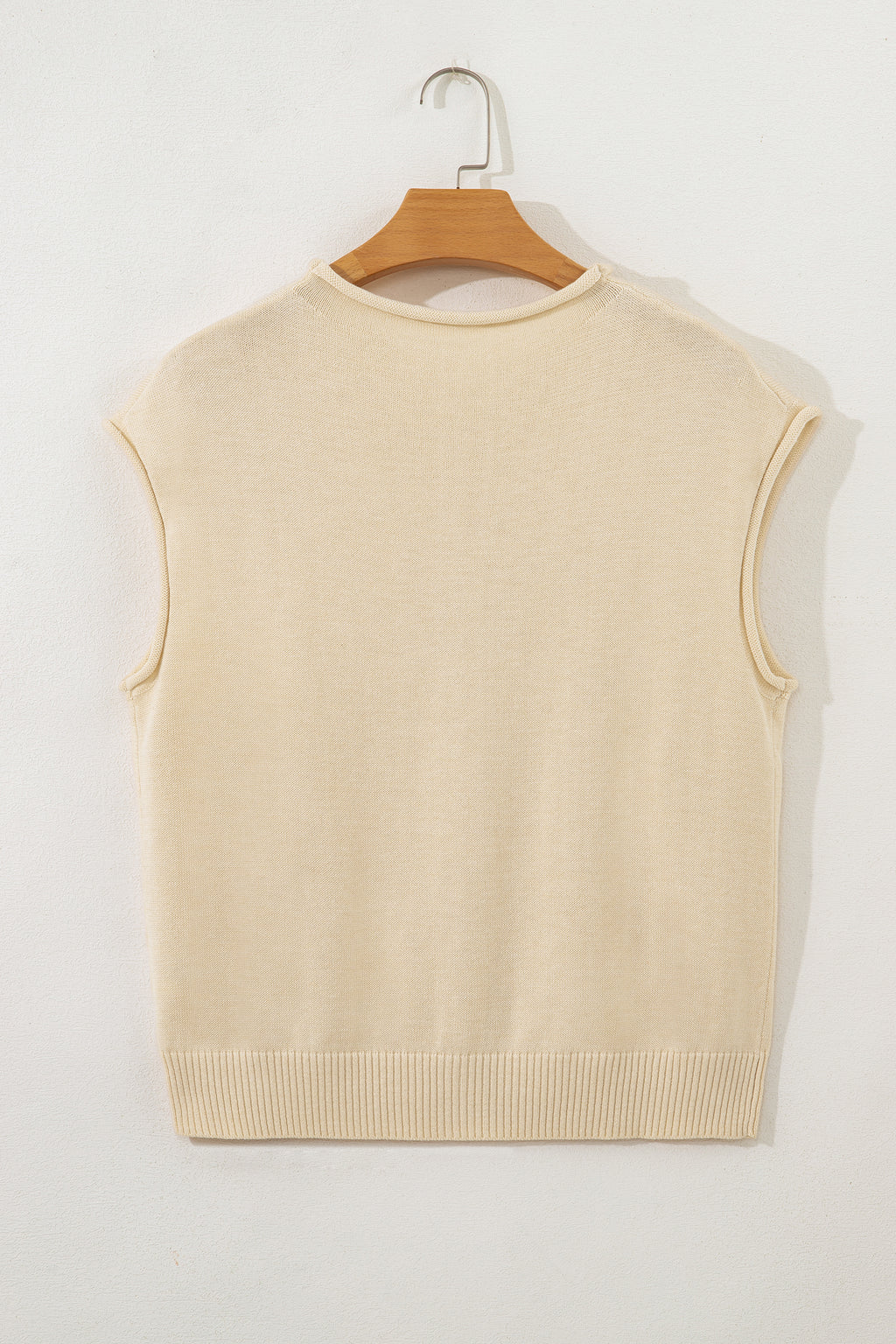 Apricot Sweater Top with Cap Sleeves & Buttons