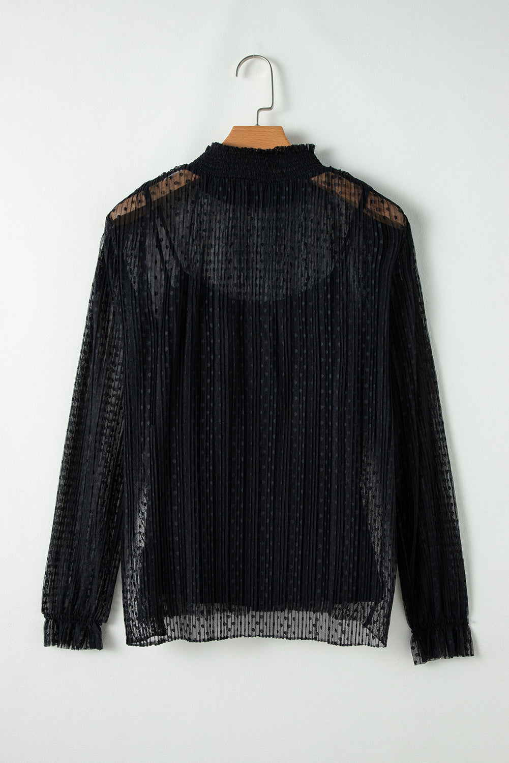 Black Dotty Lace Mock-Neck Blouse