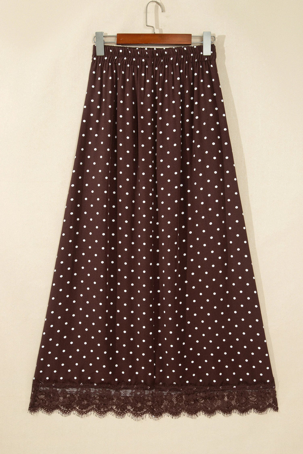 Polka Dot Lace Hem Midi Skirt