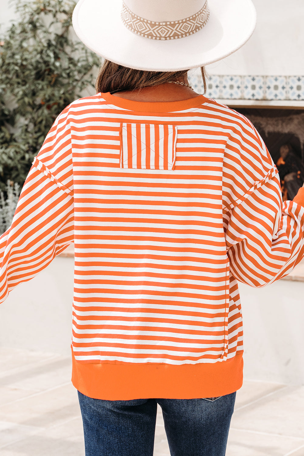 Orange Stripe Drop-Shoulder Top