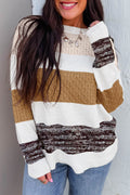 Brown Striped Color Block Sweater