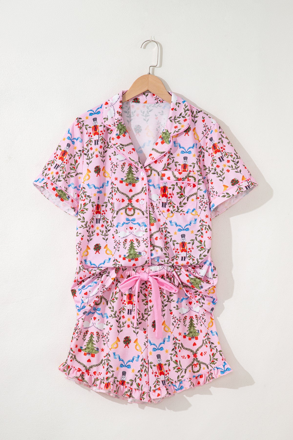Pink Nutcracker Doll Christmas 2pcs Pajama Set