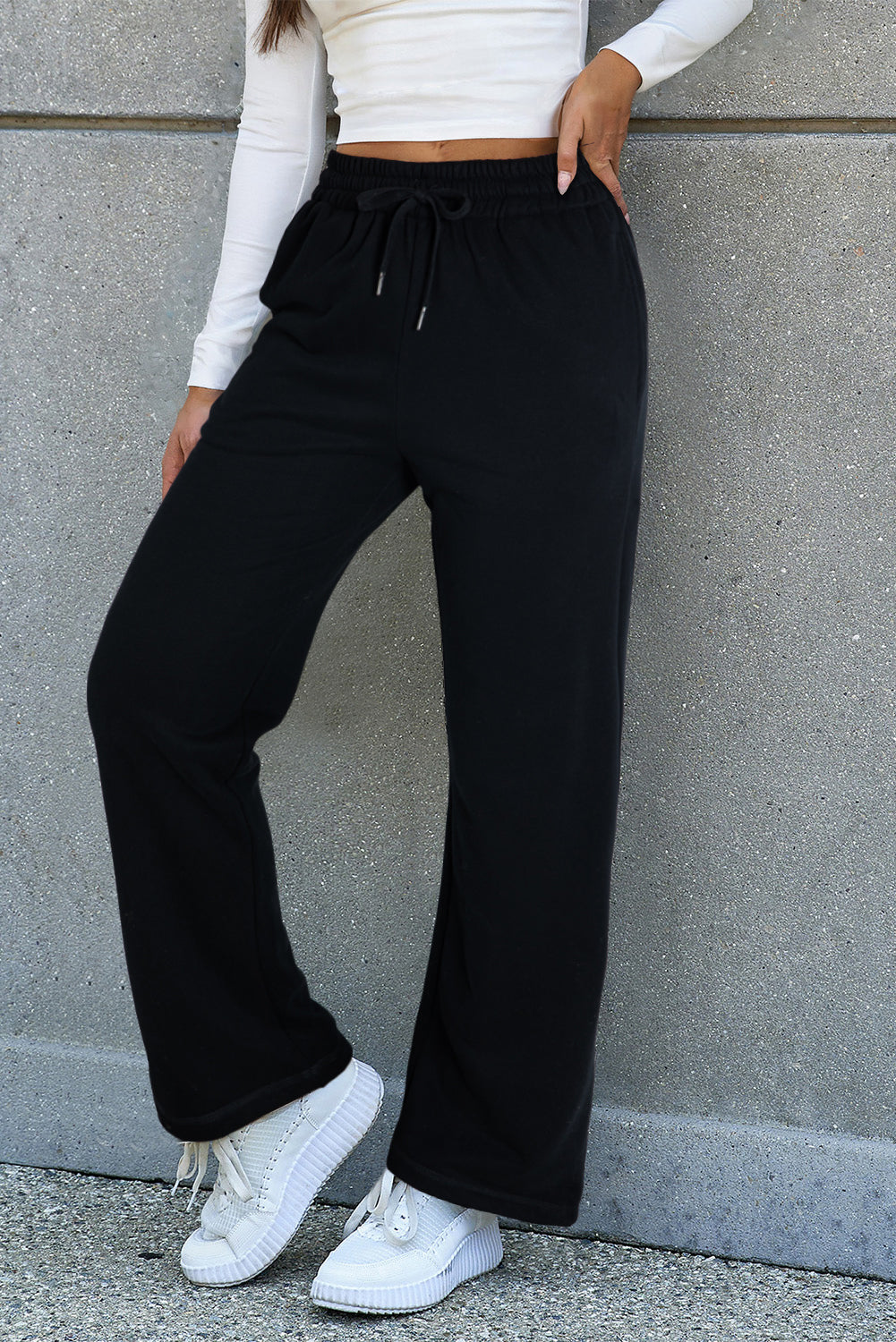 Black fleece-lined casual pants with drawstring waist from Dear-Lover, made for comfortable everyday wear