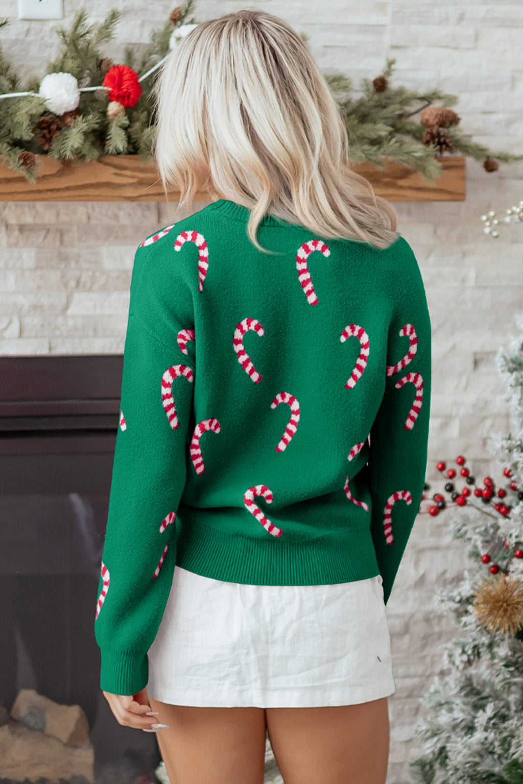 Dark Green Christmas Candy Cane Sweater