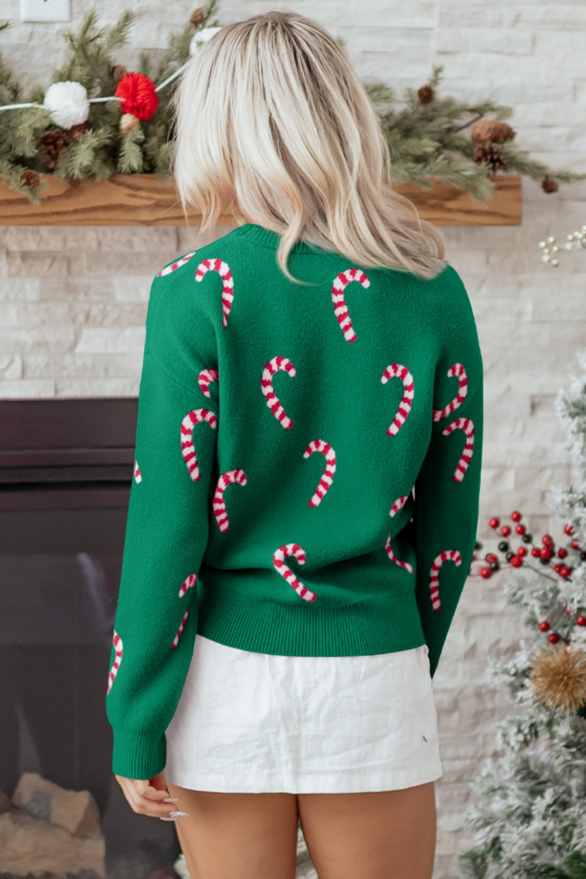 Dark Green Christmas Candy Cane Sweater