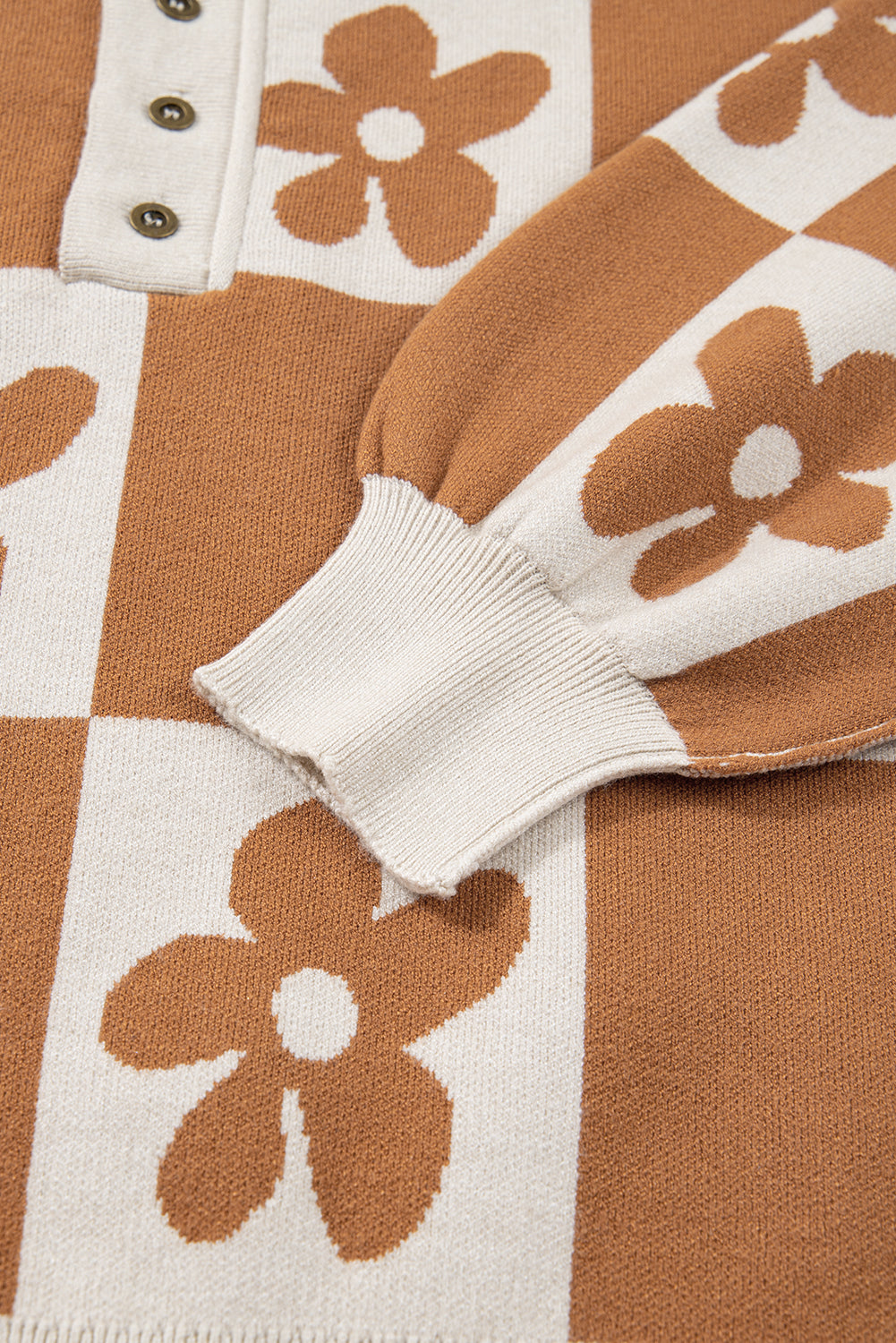 Thai Curry Flower Plaid Henley Baggy Sweater