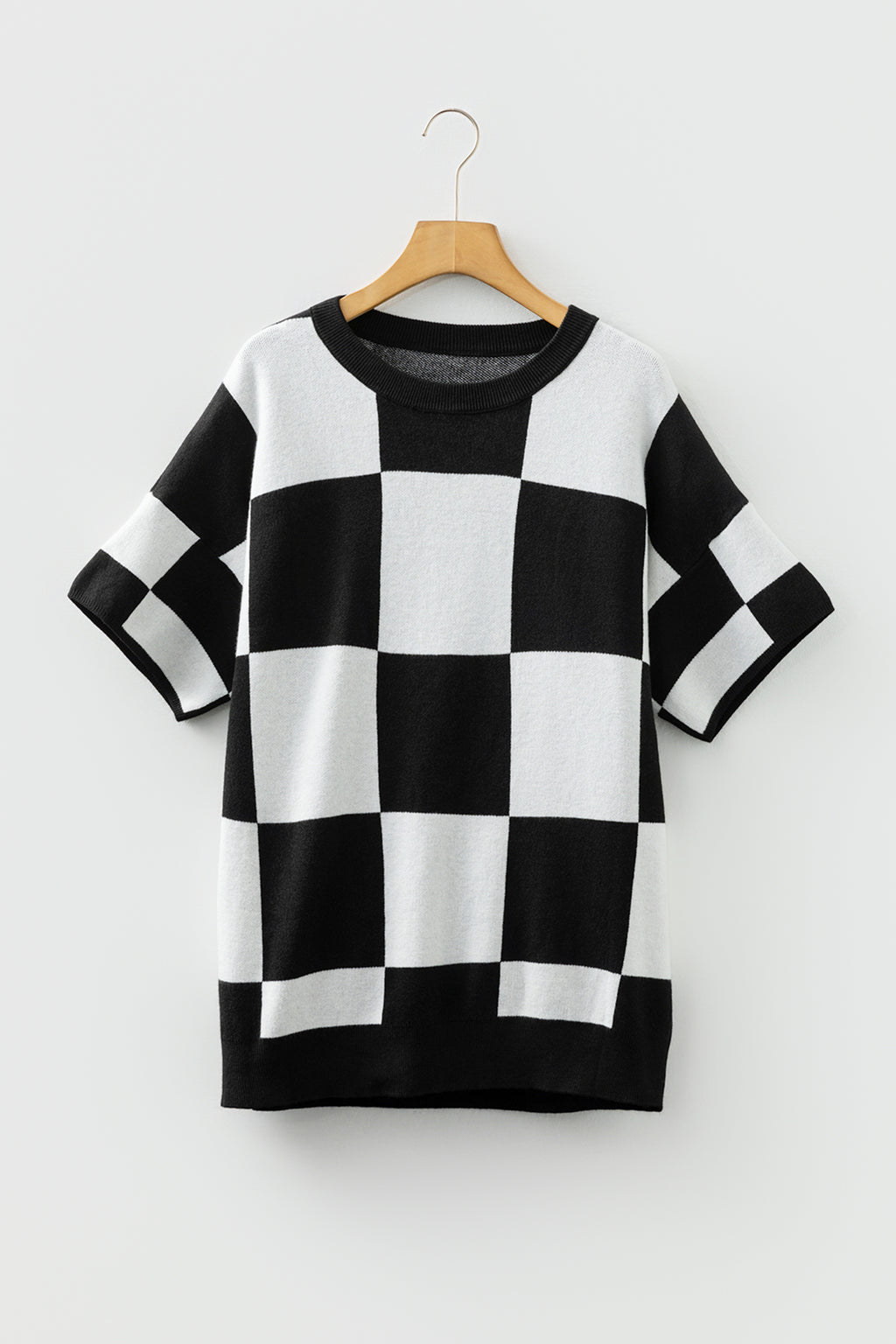 Black Checkered Drop-Shoulder Sweater