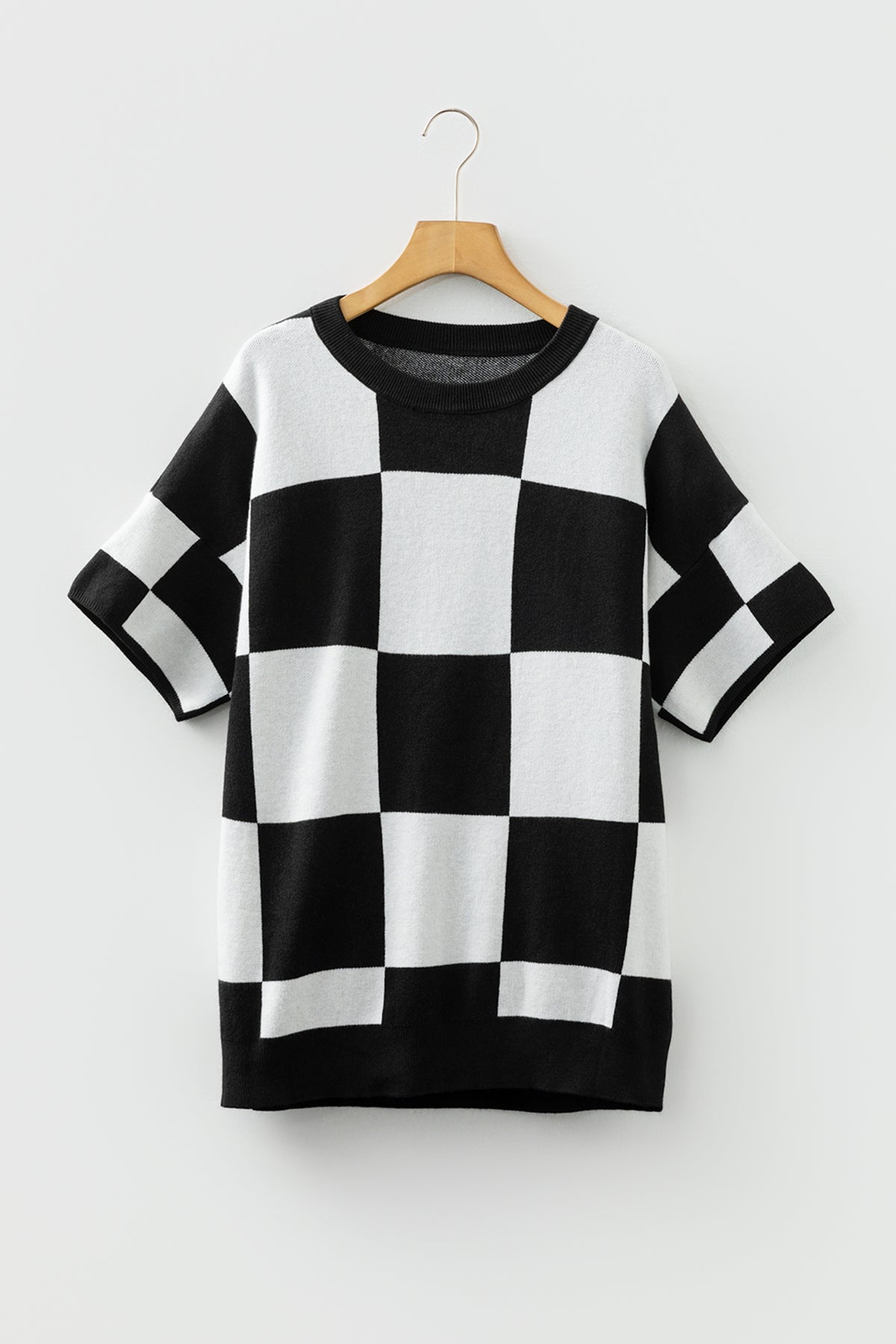 Black Checkered Drop-Shoulder Sweater