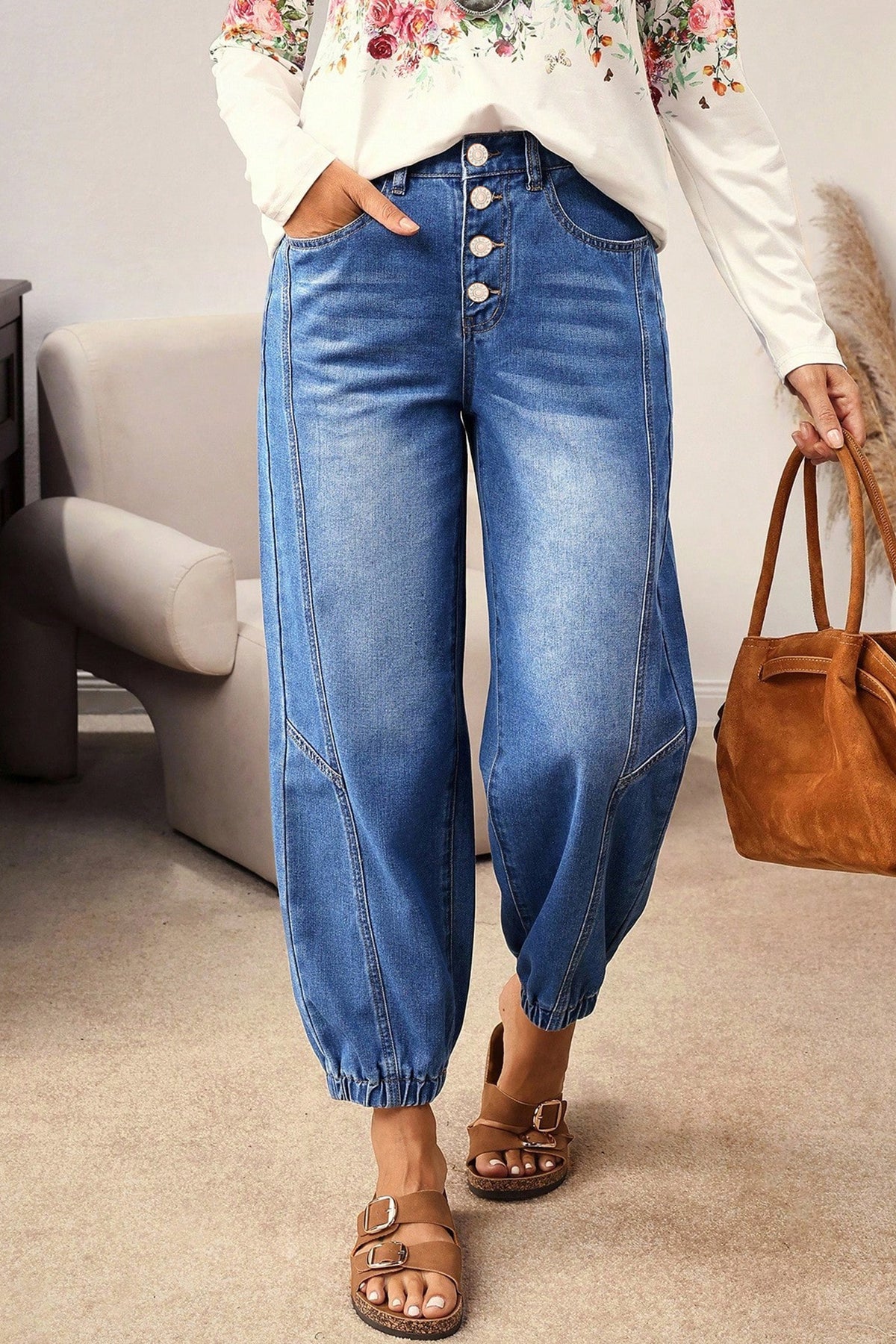 Four-Button Tapered Jeans