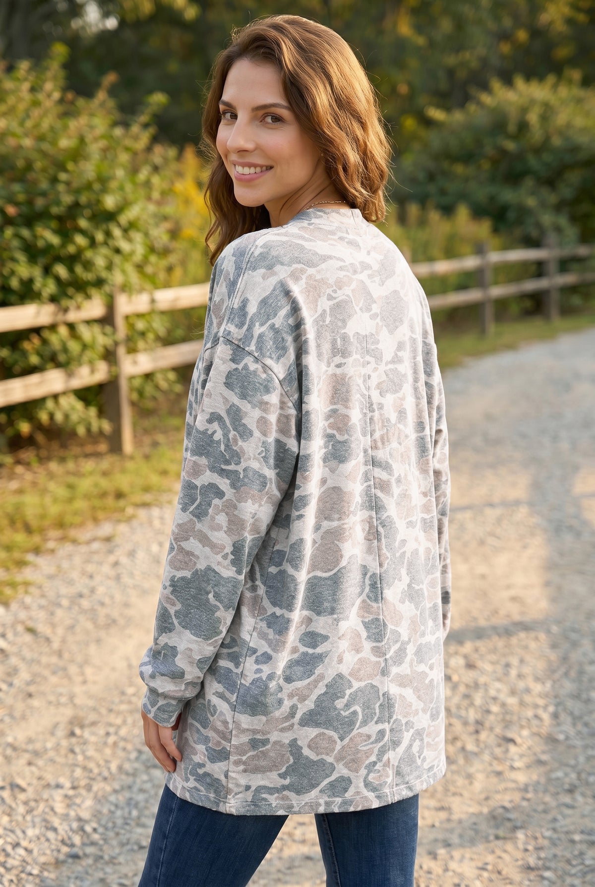 Multicolour Camouflage Open-Front Cardigan