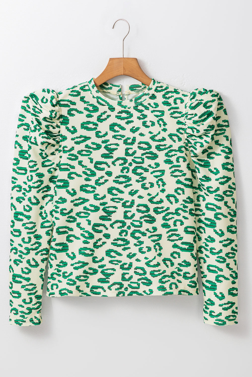 Blackish Green Leopard Puff-Sleeve Top