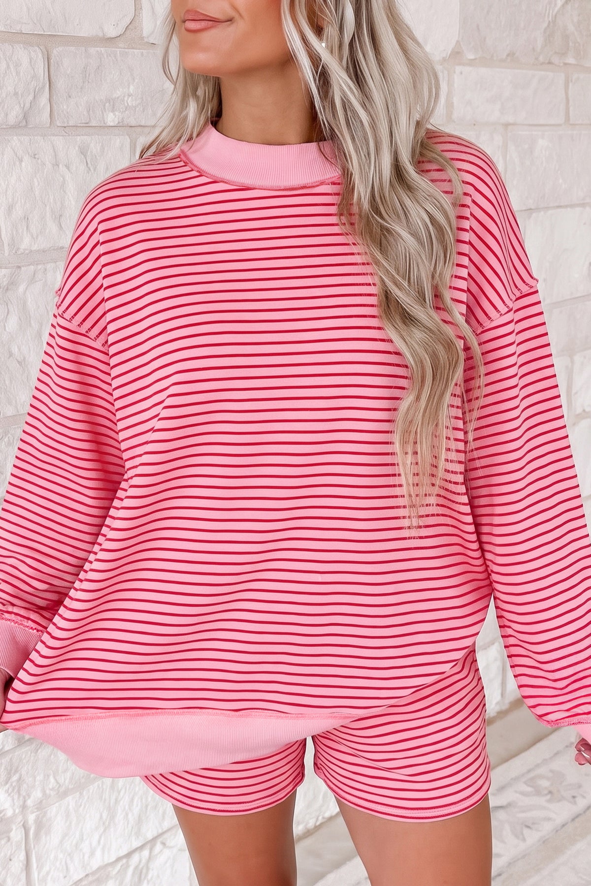 Blue Stripe Pullover & Shorts Set