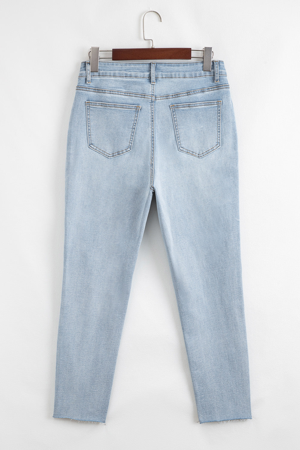 Beau blue mid-rise ankle-length distressed skinny jeans by Dear-Lover featuring ripped details and a fitted denim style.