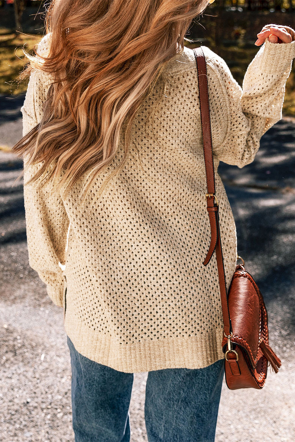 Jungle Green Eyelet V-Neck Sweater